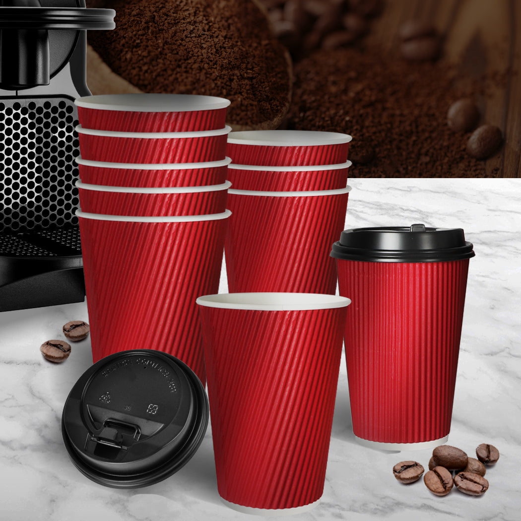 100 Pcs 16oz Disposable Takeaway Coffee Paper Cups Triple Wall Take Away w Lids - image7