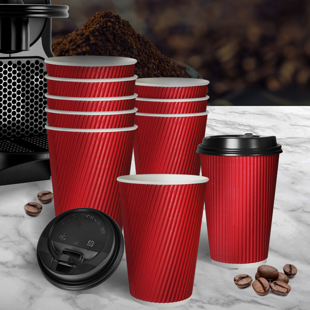 100 Pcs 16oz Disposable Takeaway Coffee Paper Cups Triple Wall Take Away w Lids - image8