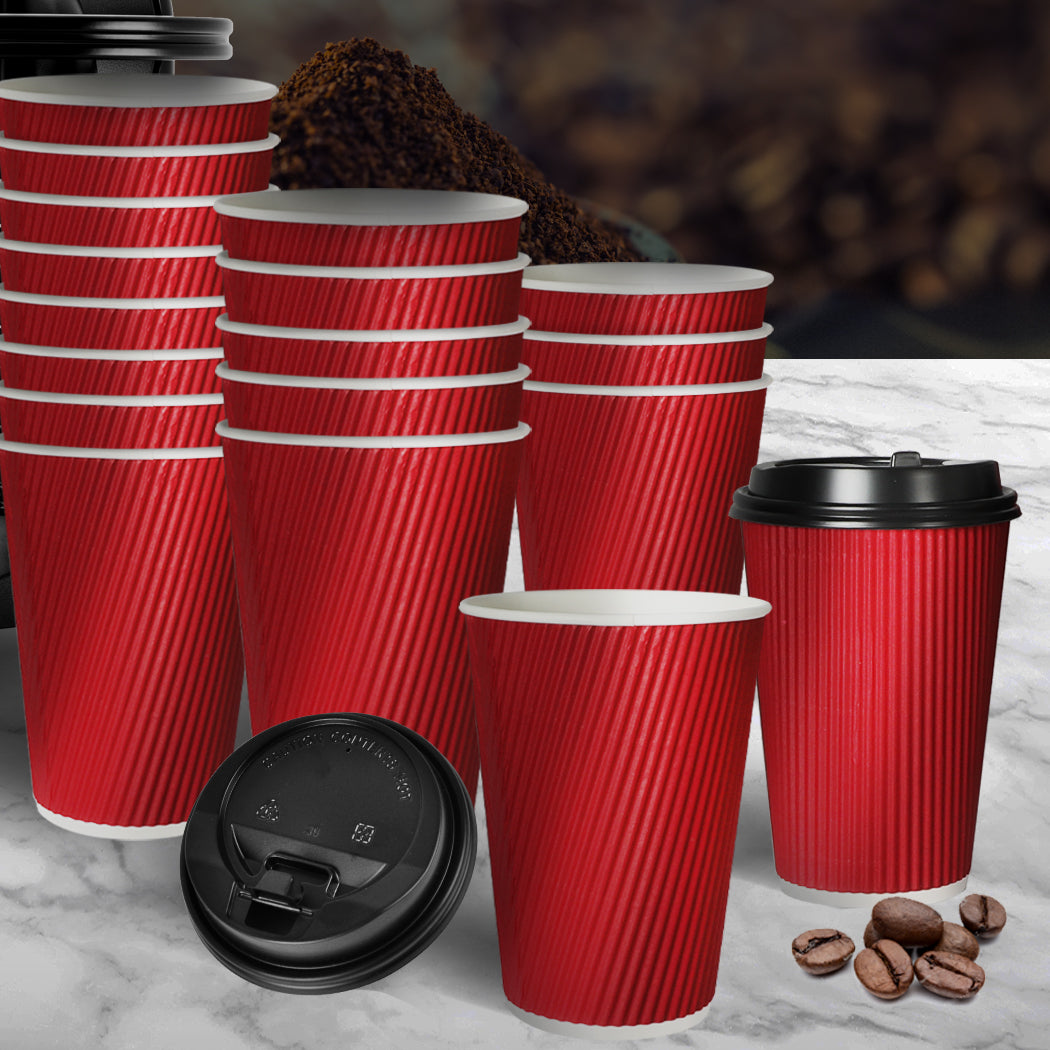 500 Pcs 16oz Disposable Takeaway Coffee Paper Cups Triple Wall Take Away w Lids - image8