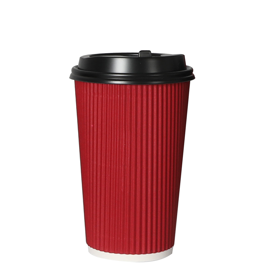 500 Pcs 16oz Disposable Takeaway Coffee Paper Cups Triple Wall Take Away w Lids - image1