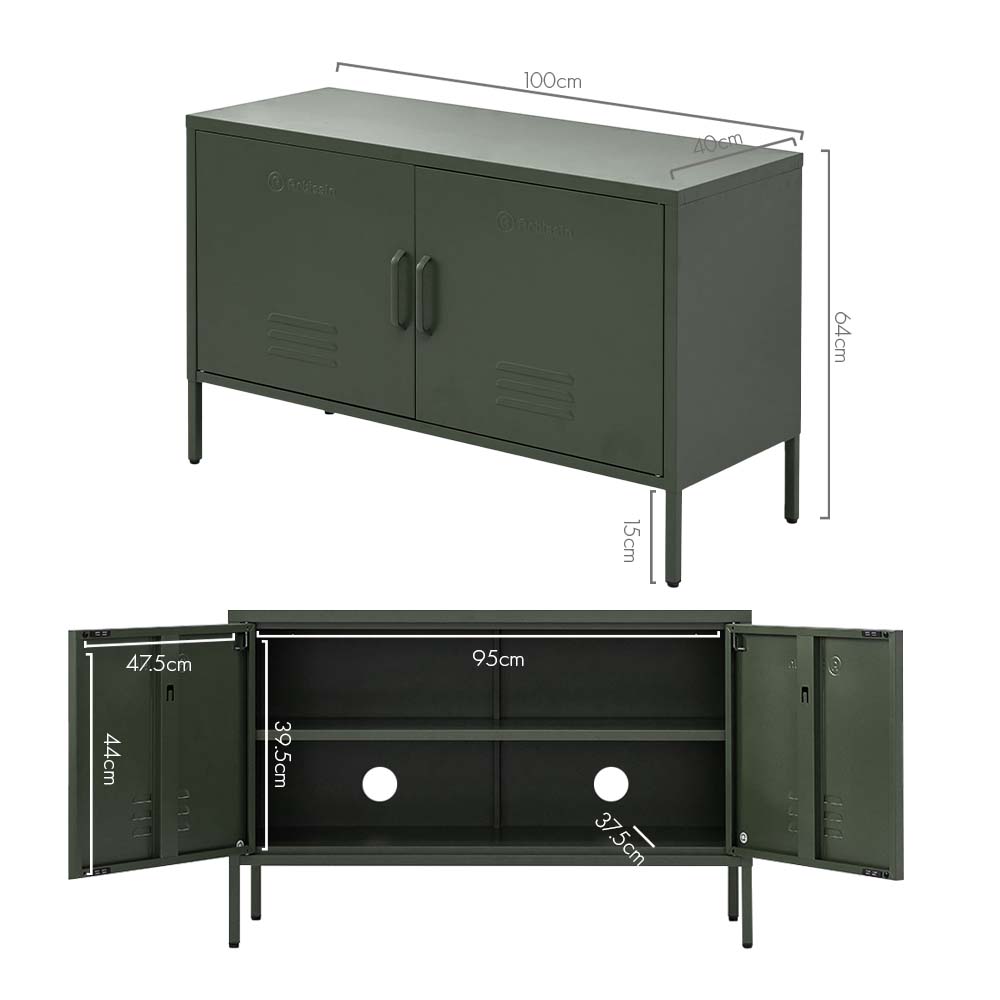 Base Metal Locker Storage Shelf Organizer Cabinet Buffet Sideboard Green - image2