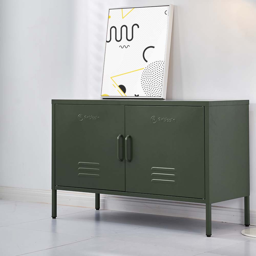 Base Metal Locker Storage Shelf Organizer Cabinet Buffet Sideboard Green - image5