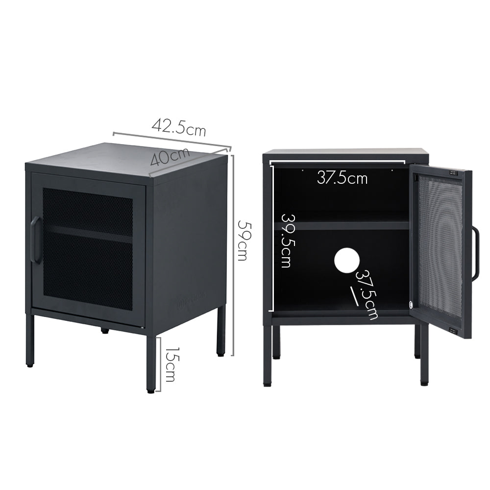 Mini Mesh Door Storage Cabinet Organizer Bedside Table Black - image2