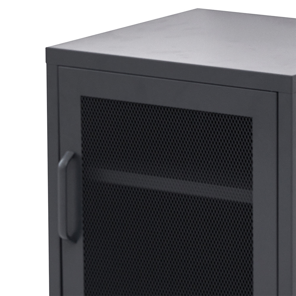 Mini Mesh Door Storage Cabinet Organizer Bedside Table Black - image3