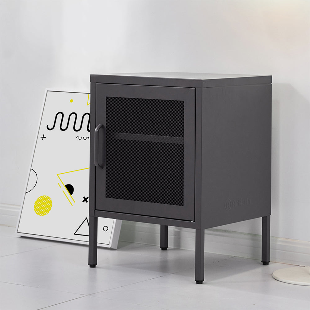 Mini Mesh Door Storage Cabinet Organizer Bedside Table Black - image5