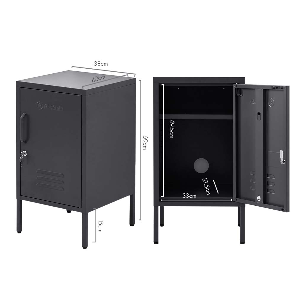 Mini Metal Locker Storage Shelf Organizer Cabinet Bedroom Black - image2
