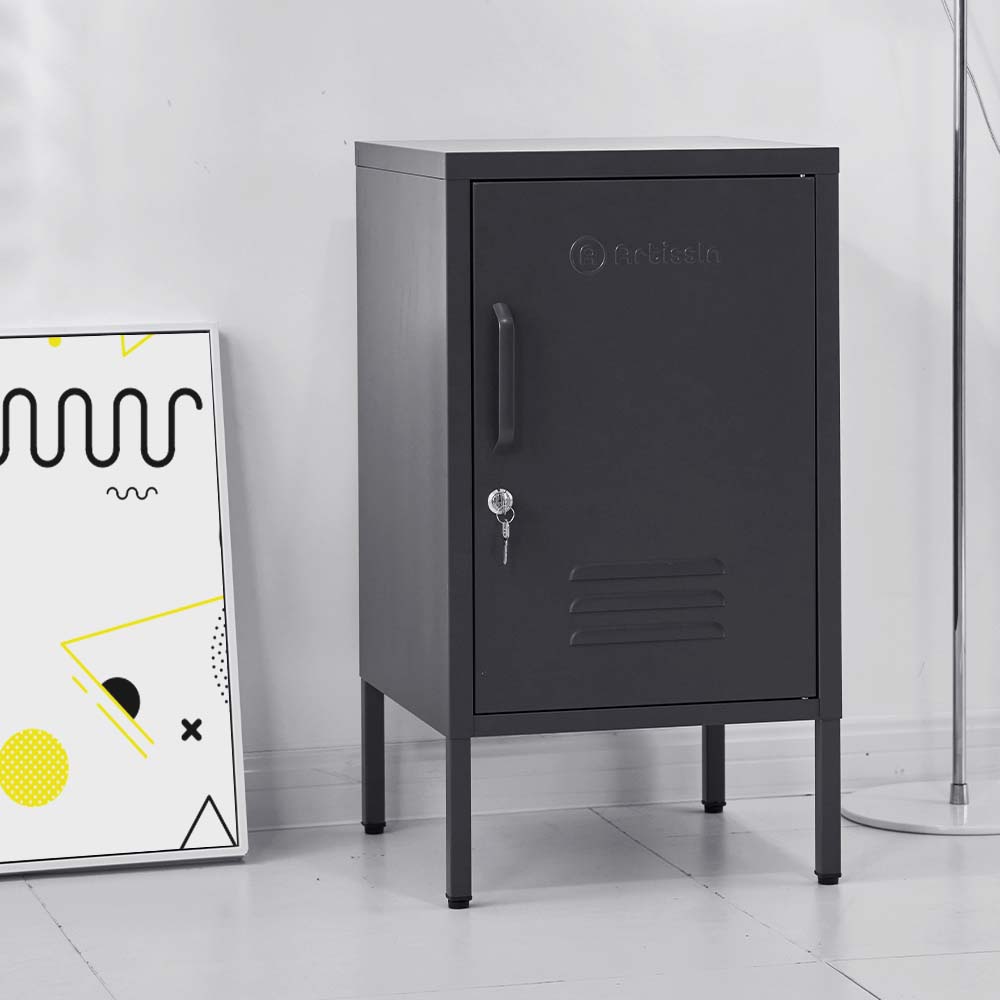 Mini Metal Locker Storage Shelf Organizer Cabinet Bedroom Black - image5