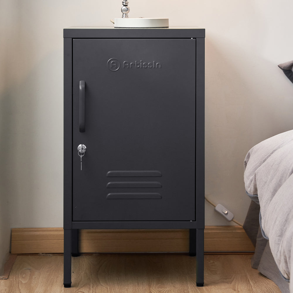 Mini Metal Locker Storage Shelf Organizer Cabinet Bedroom Black - image8