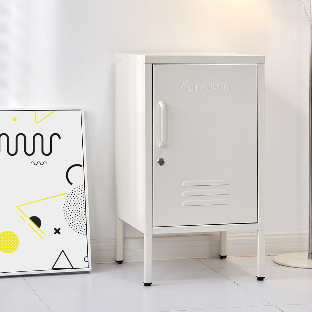 Mini Metal Locker Storage Shelf Organizer Cabinet Bedroom White - image5