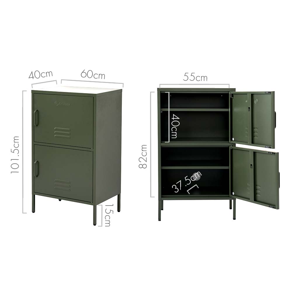 Double Storage Cabinet Shelf Organizer Bedroom Green - image2