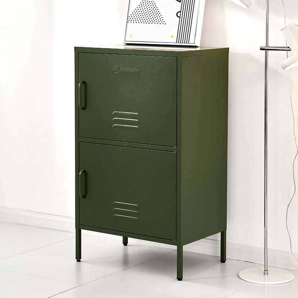 Double Storage Cabinet Shelf Organizer Bedroom Green - image5