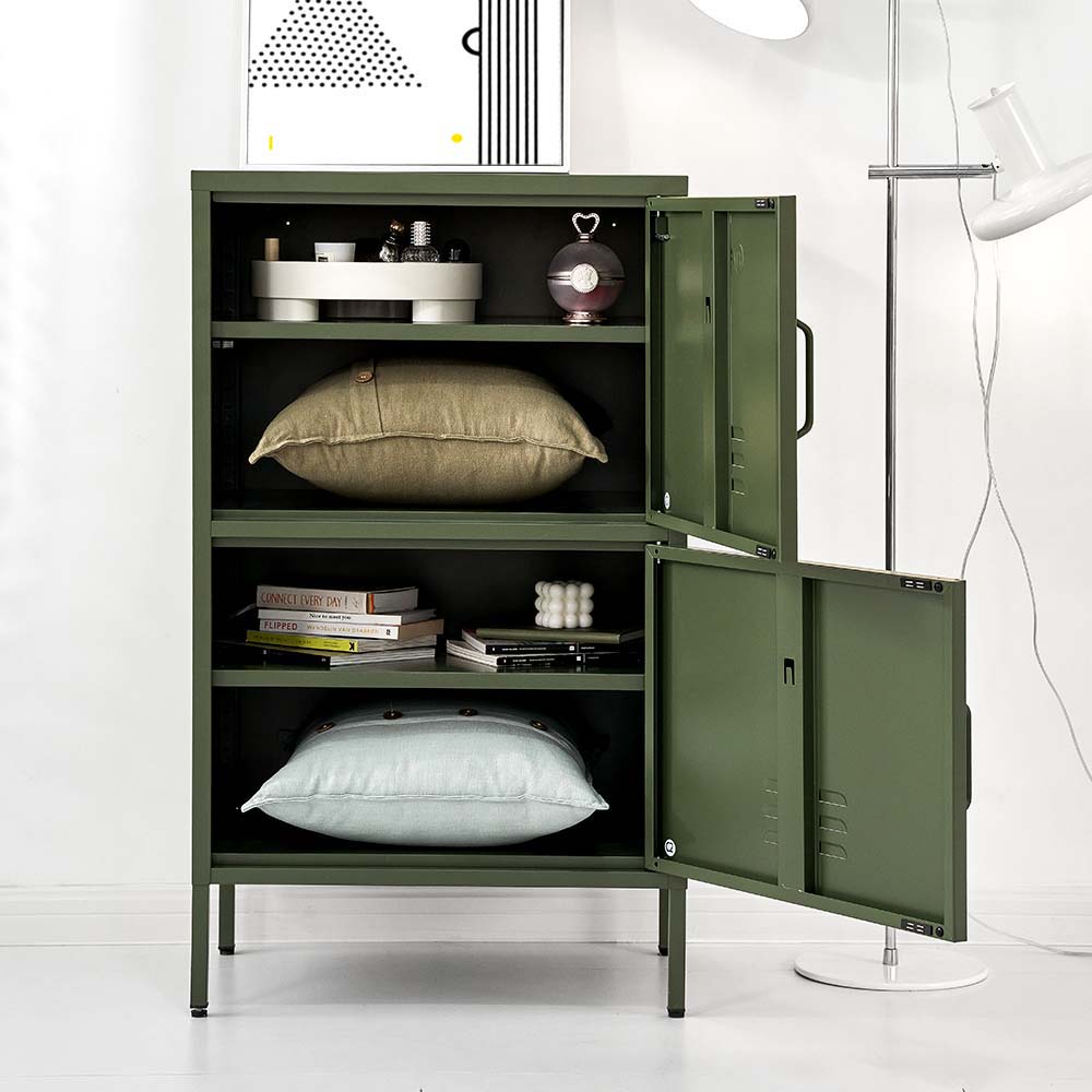 Double Storage Cabinet Shelf Organizer Bedroom Green - image6