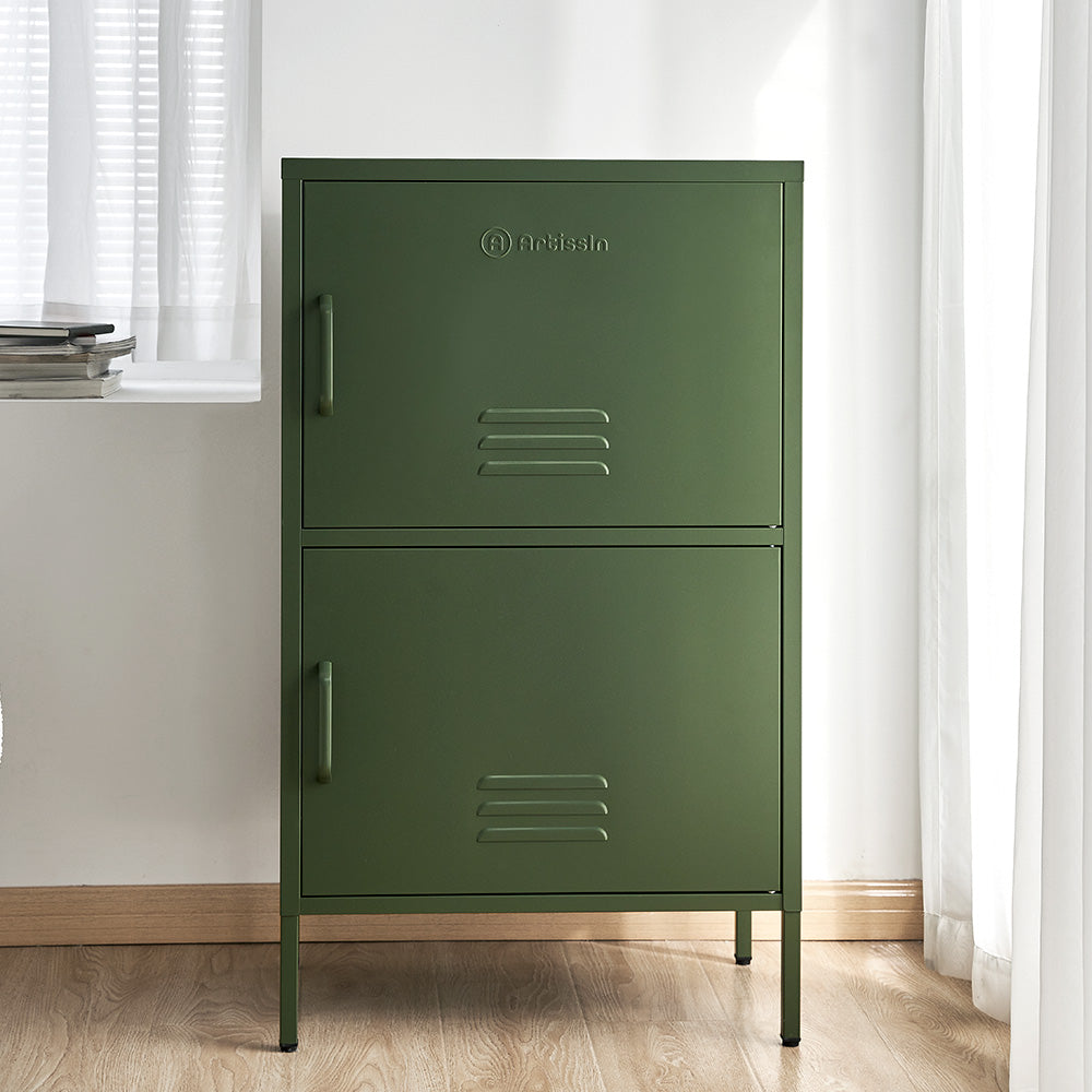 Double Storage Cabinet Shelf Organizer Bedroom Green - image8