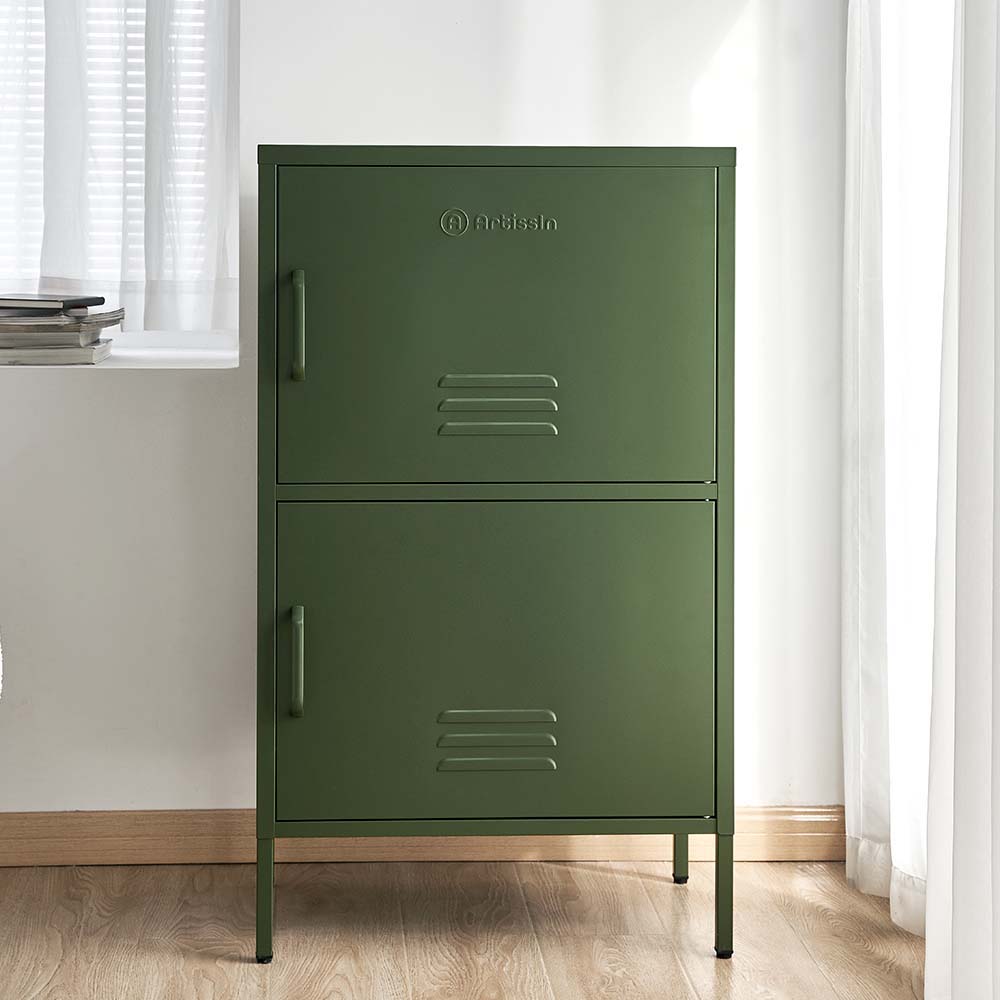 Double Storage Cabinet Shelf Organizer Bedroom Green - image9
