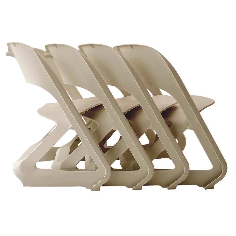 Set of 4 Dining Chairs Office Cafe Lounge Seat Stackable Plastic Leisure Chairs Beige - image3