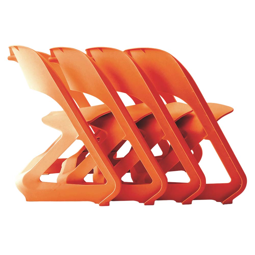 Set of 4 Dining Chairs Office Cafe Lounge Seat Stackable Plastic Leisure Chairs Orange - image3