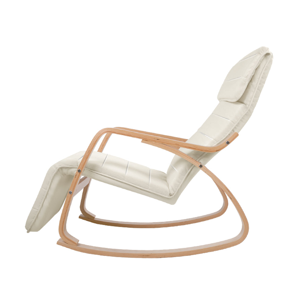 Fabric Rocking Armchair with Adjustable Footrest - Beige - image4