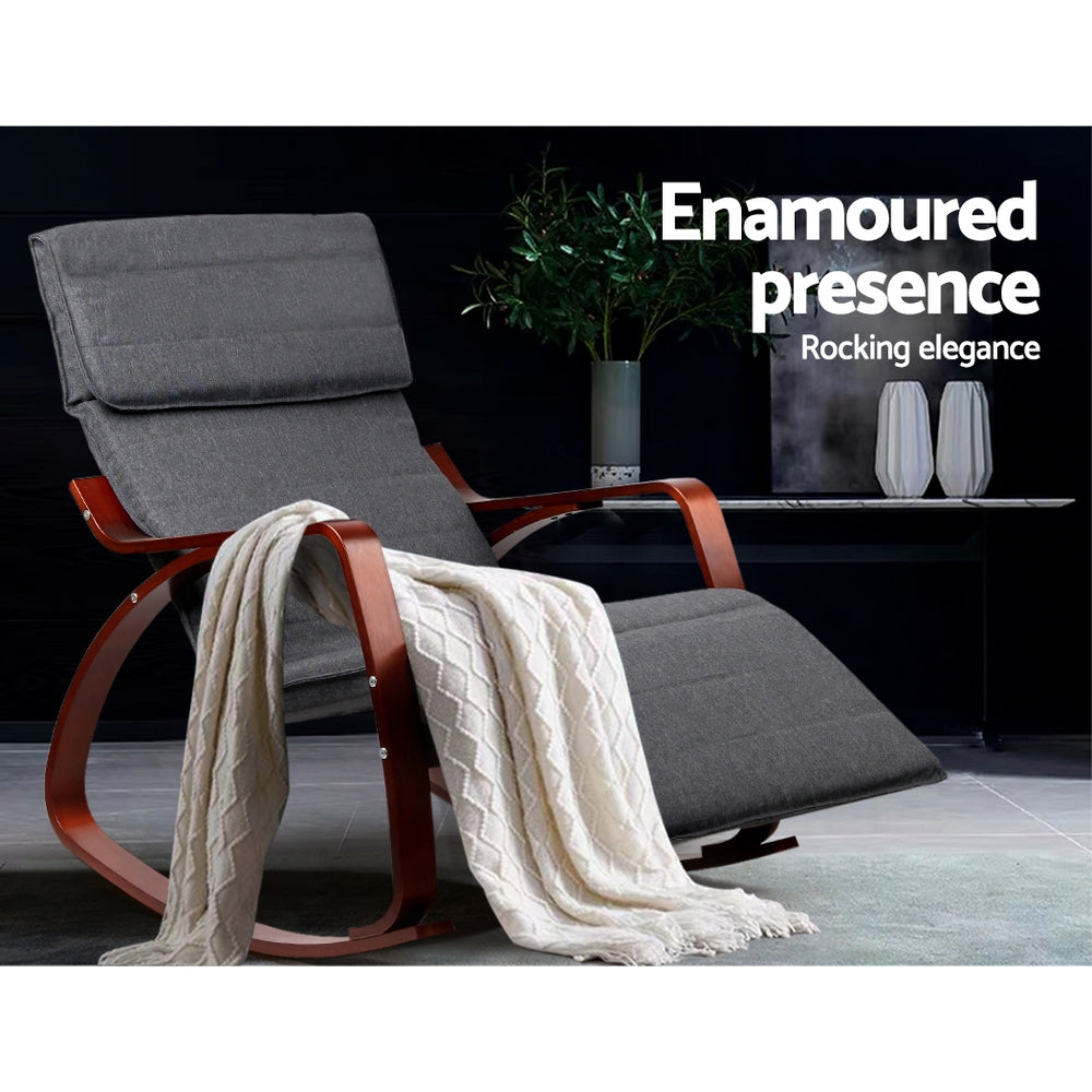 Fabric Rocking Armchair with Adjustable Footrest - Charcoal - image3