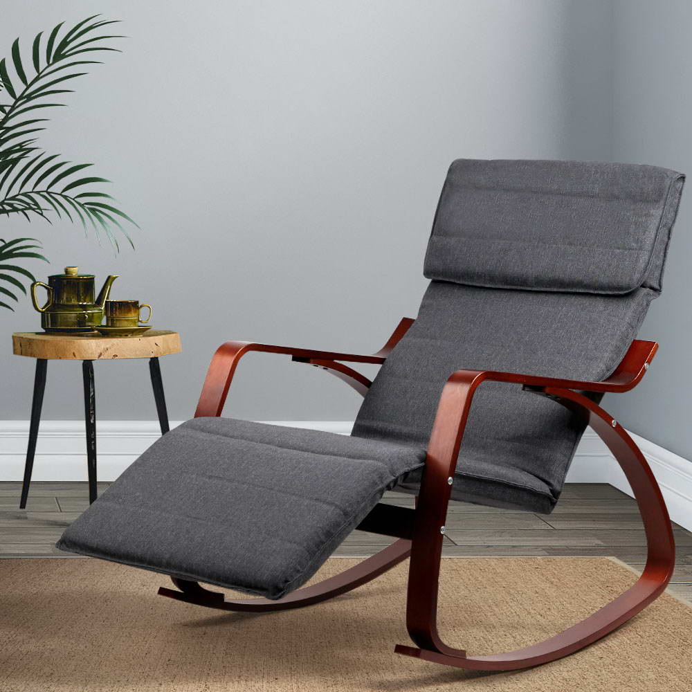 Fabric Rocking Armchair with Adjustable Footrest - Charcoal - image9