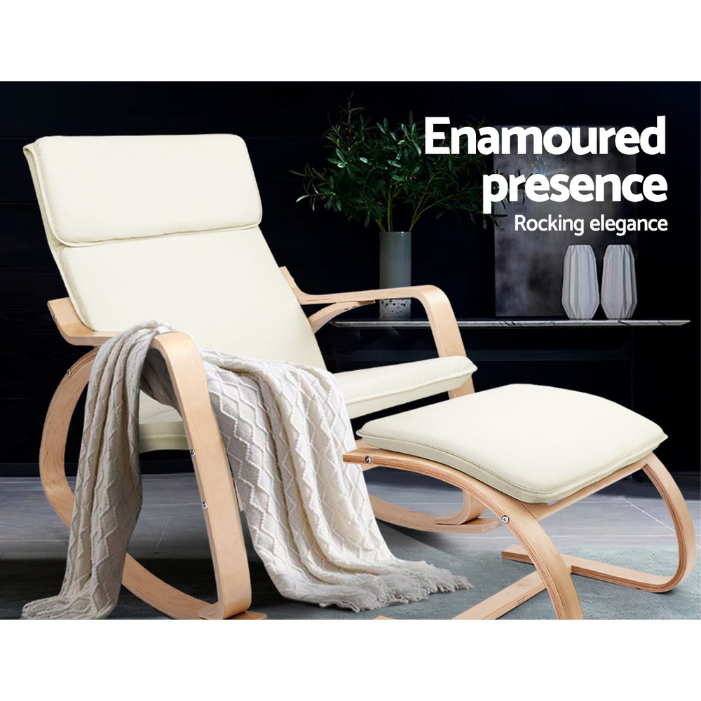 Wooden Armchair with Foot Stool - Beige - image3