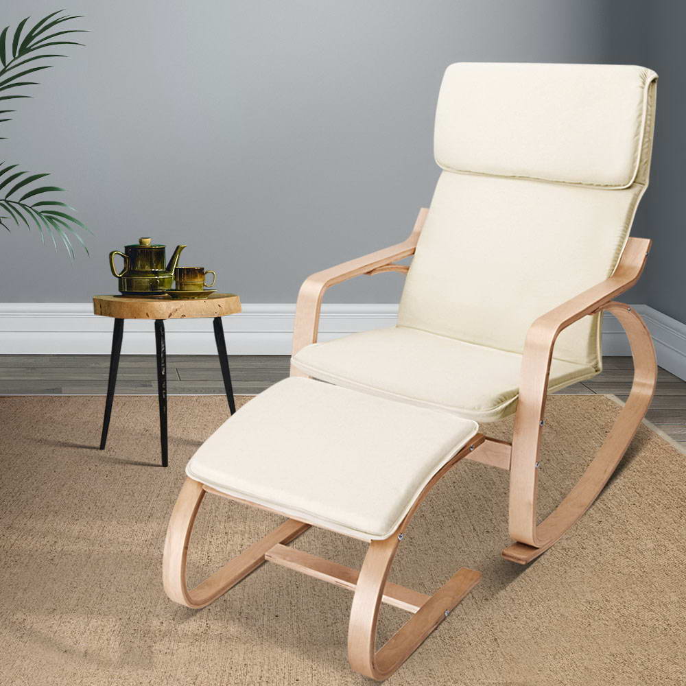 Wooden Armchair with Foot Stool - Beige - image9