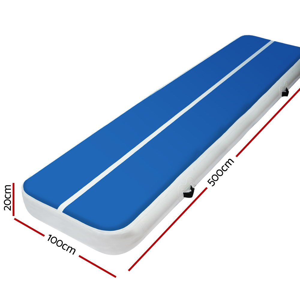 5m x 1m Inflatable Air Track Mat 20cm Thick Gymnastic Tumbling Blue And White - image2