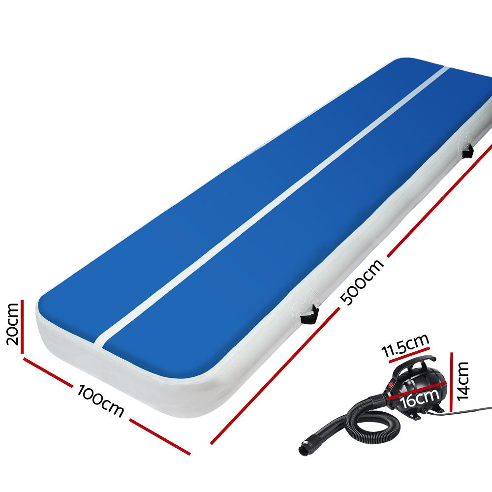 5X1M Inflatable Air Track Mat 20CM Thick with Pump Tumbling Gymnastics Blue - image2