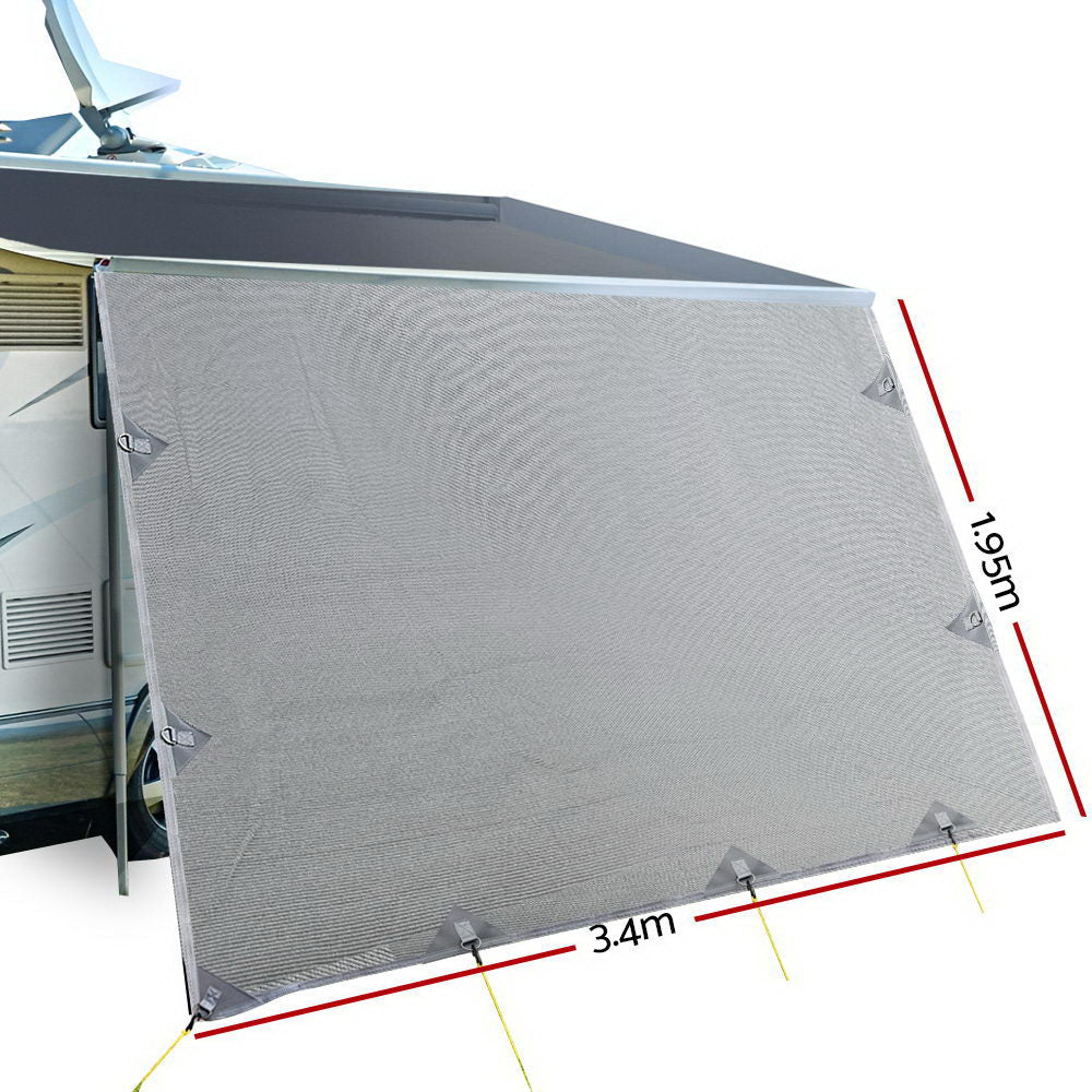 3.4M Caravan Privacy Screens 1.95m Roll Out Awning End Wall Side Sun Shade - image2