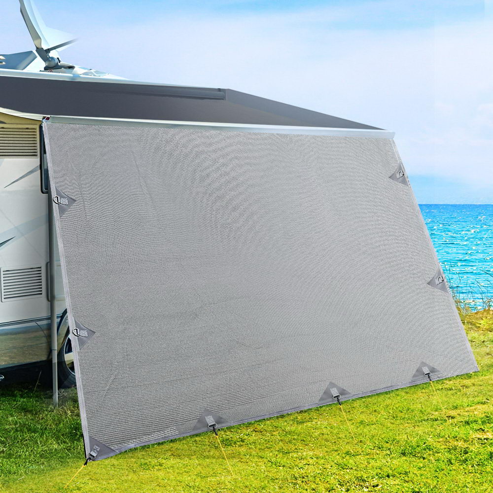 4.6M Caravan Privacy Screens 1.95m Roll Out Awning End Wall Side Sun Shade - image7