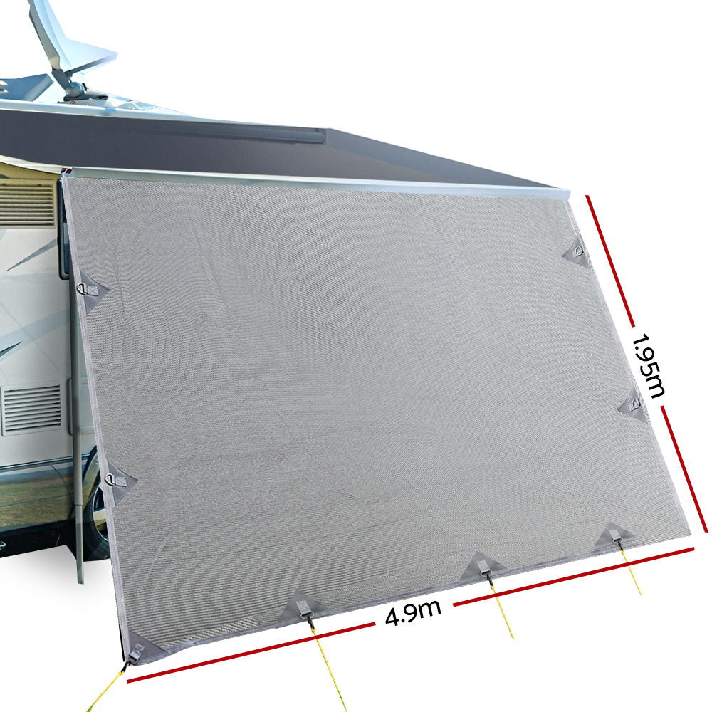 4.9M Caravan Privacy Screens 1.95m Roll Out Awning End Wall Side Sun Shade - image2