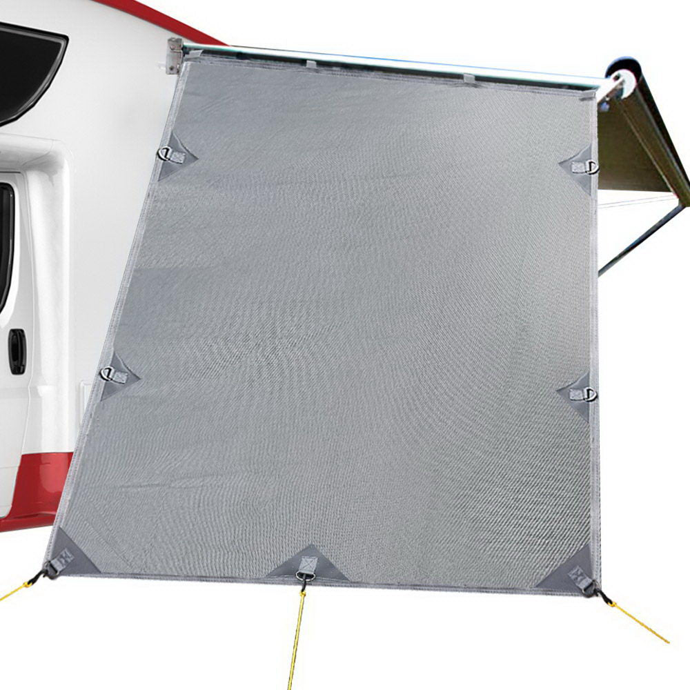 Grey Caravan Privacy Screen 1.95 x 2.2M End Wall Side Sun Shade Roll Out Awning - image1