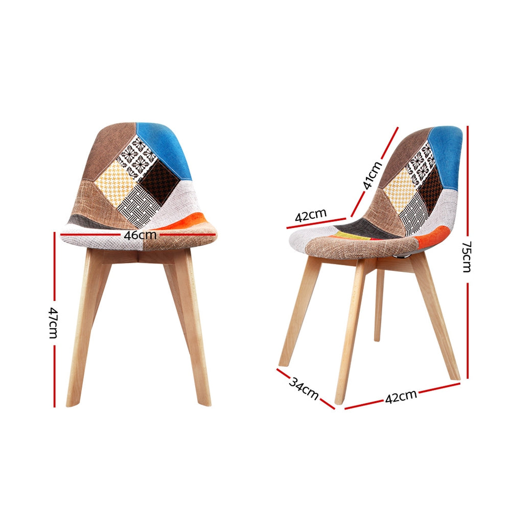Set of 2 Retro Beech Fabric Dining Chair - Multi Colour - image2