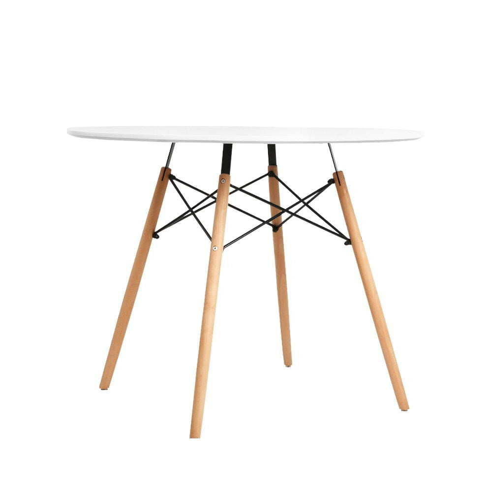 Dining Table Round 4 Seater Replica Tables Cafe Timber White 90cm - image1