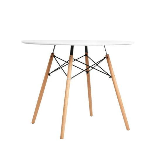 Dining Table Round 4 Seater Replica Tables Cafe Timber White 90cm - image1