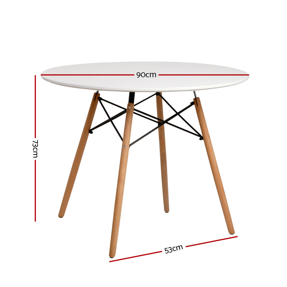 Dining Table Round 4 Seater Replica Tables Cafe Timber White 90cm - image2