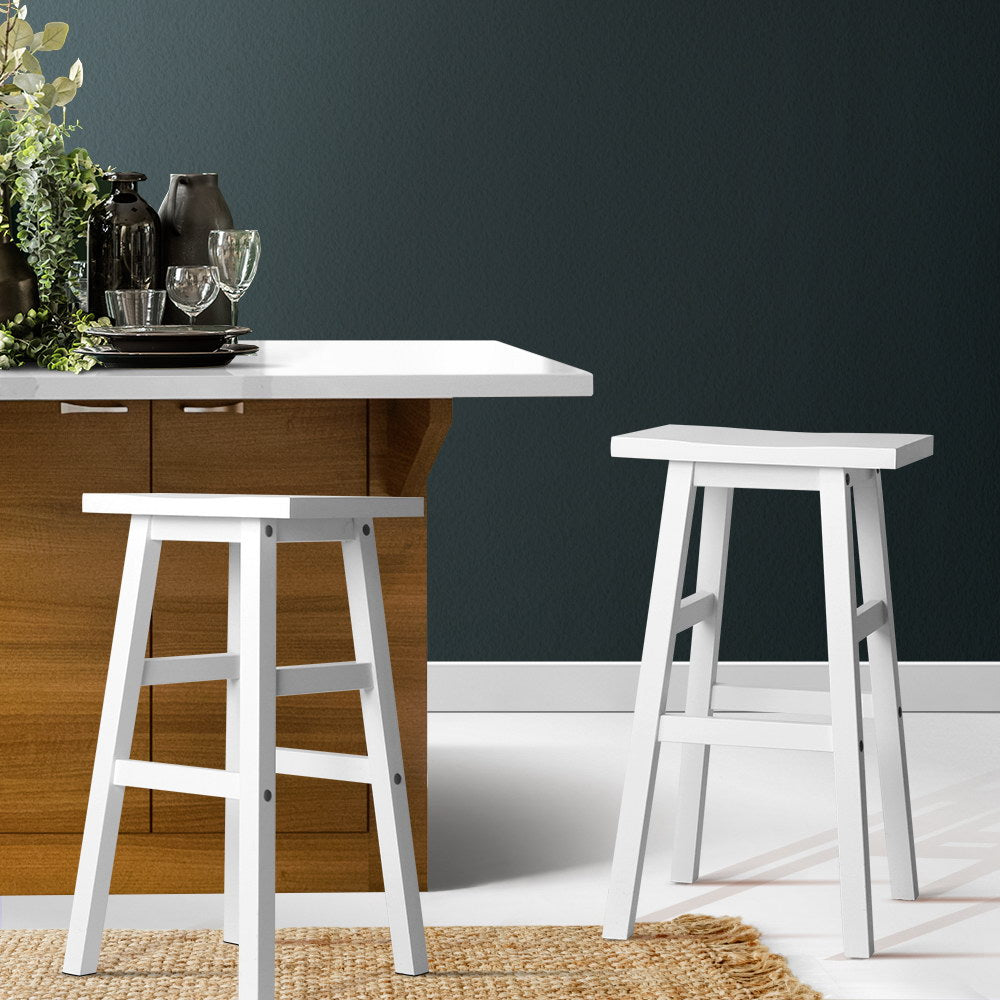 Set of 2 Beech Wood Bar Stools - White - image7