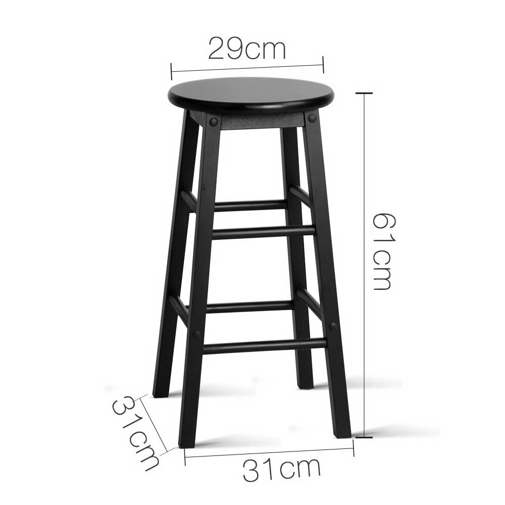 Set of 2 Beech Wood Backless Bar Stools - Black - image2