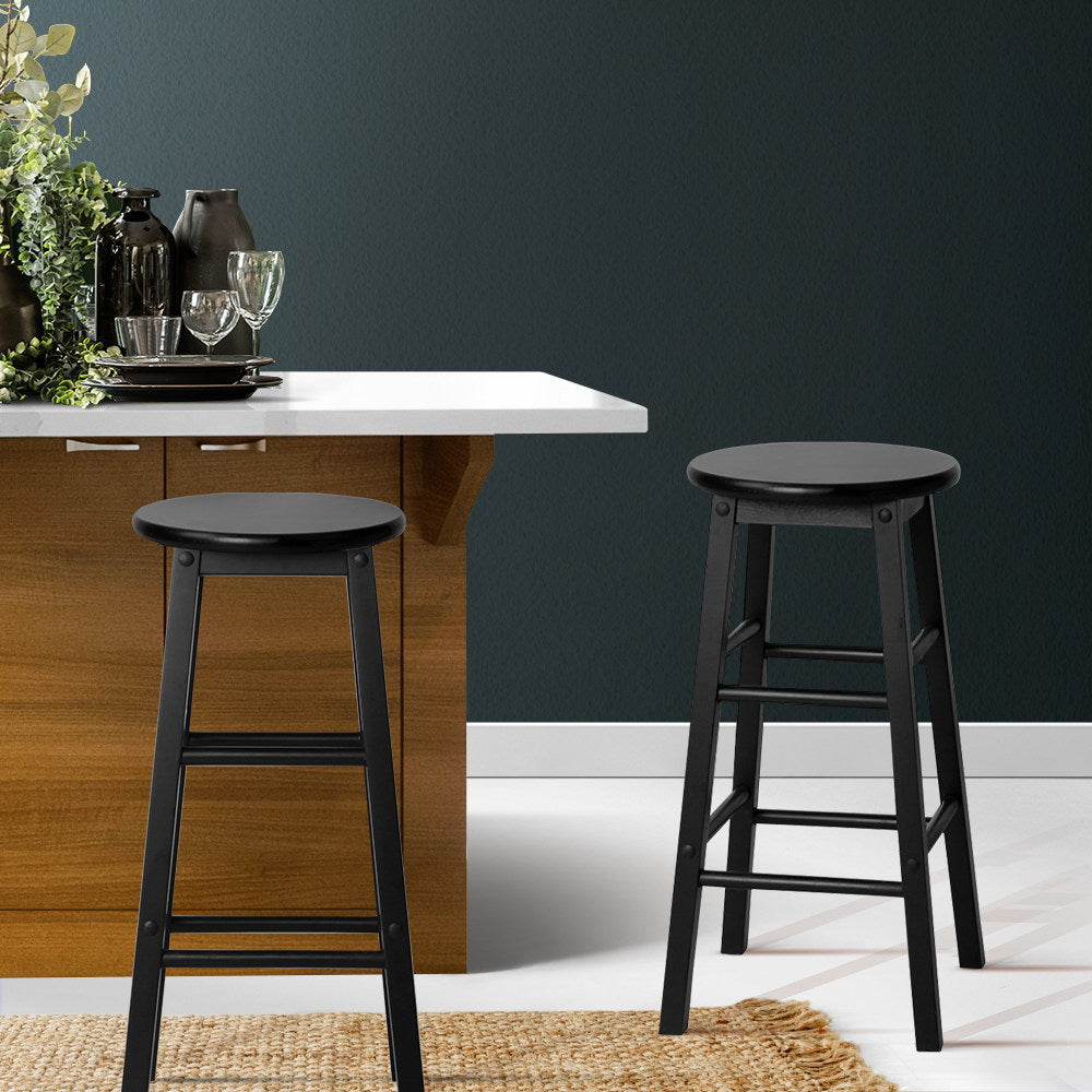 Set of 2 Beech Wood Backless Bar Stools - Black - image7