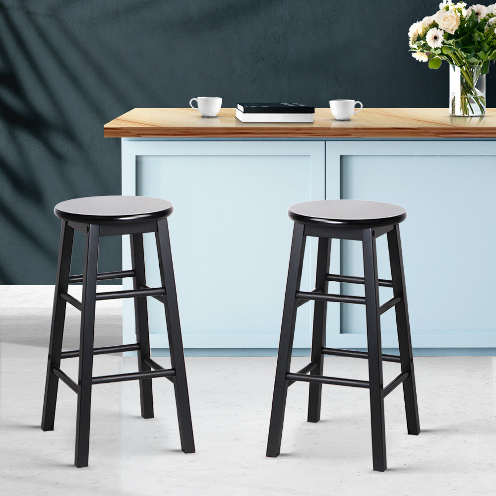 Set of 2 Beech Wood Backless Bar Stools - Black - image10