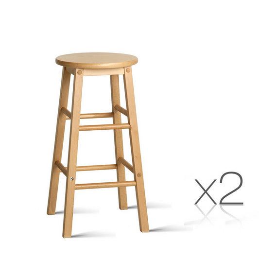 Set of 2 Beech Wood Backless Bar Stools - Natural - image1