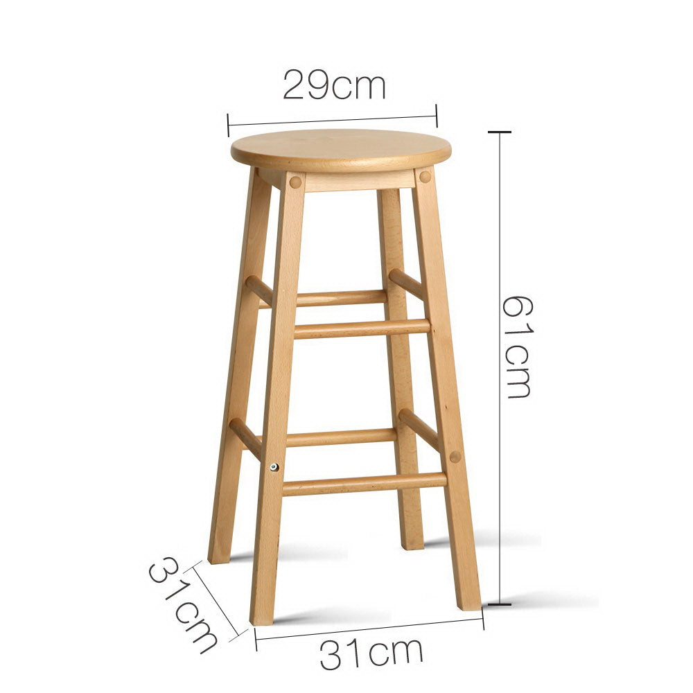 Set of 2 Beech Wood Backless Bar Stools - Natural - image2