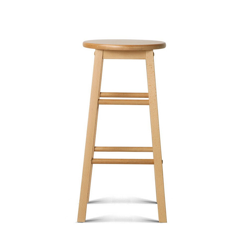 Set of 2 Beech Wood Backless Bar Stools - Natural - image3