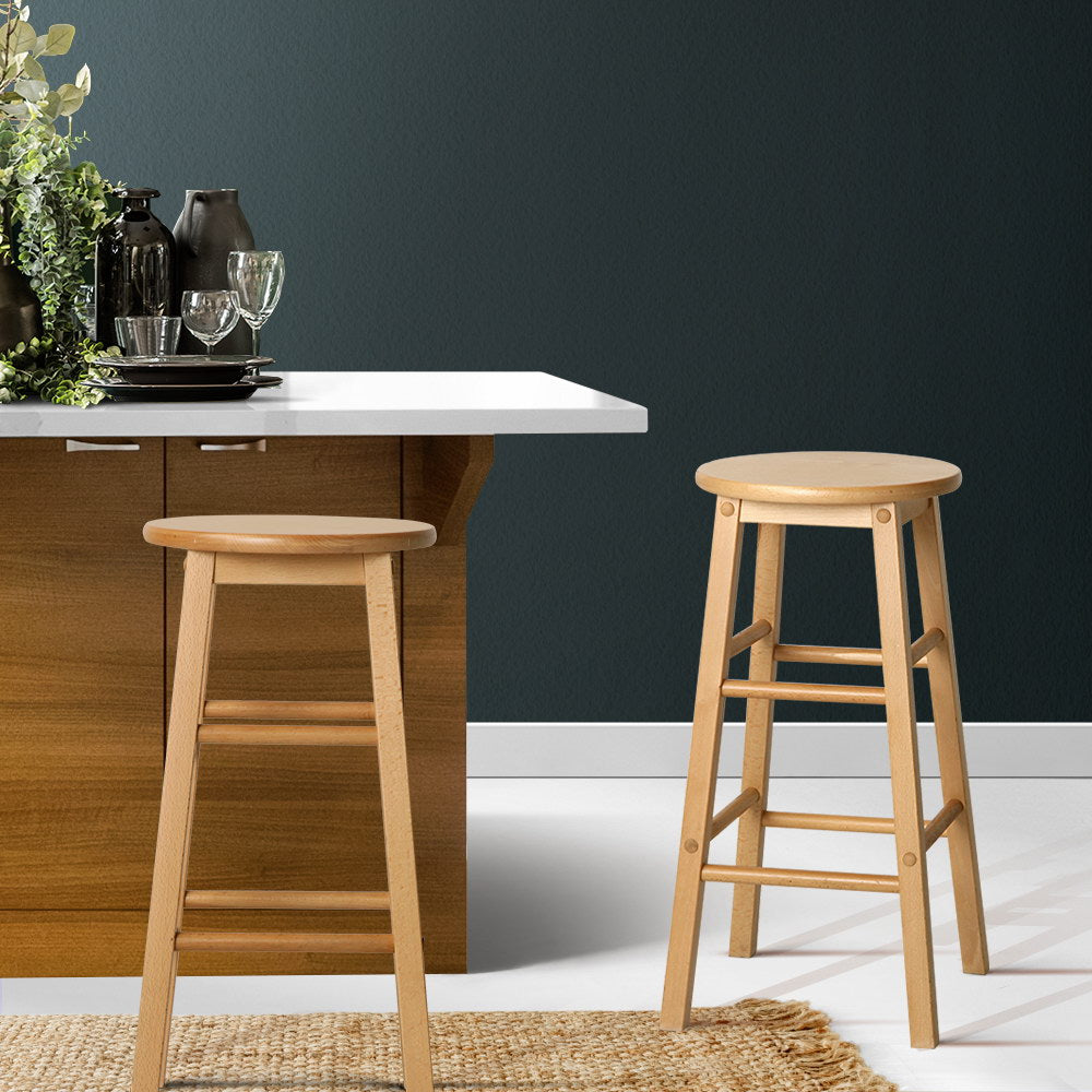 Set of 2 Beech Wood Backless Bar Stools - Natural - image7