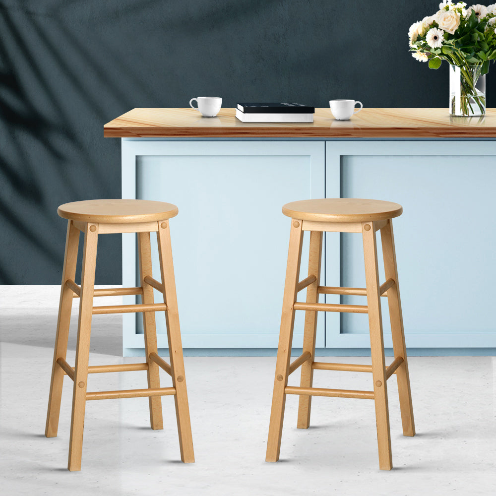 Set of 2 Beech Wood Backless Bar Stools - Natural - image10