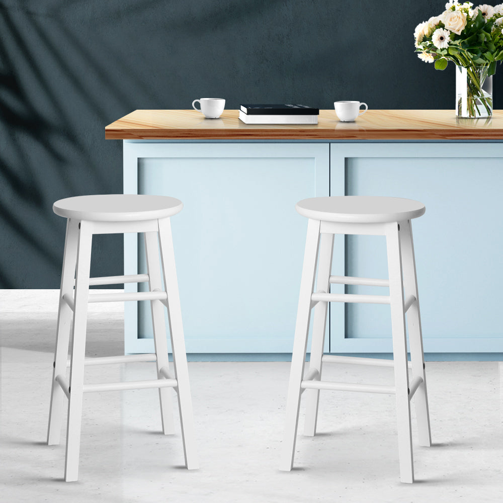 Set of 2 Beech Wood Backless Bar Stools - White - image9