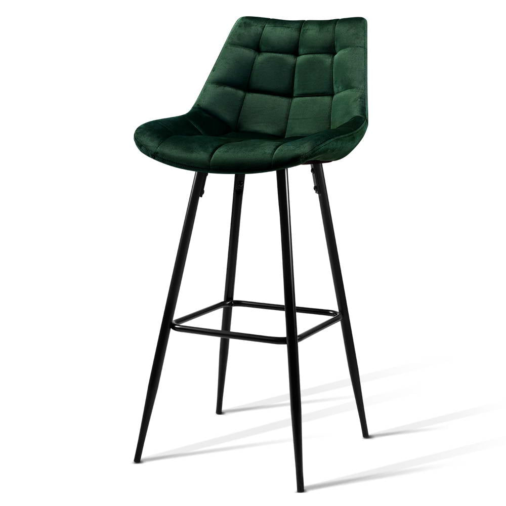 Set of 2 Velvet Bar Stools - Green - image1