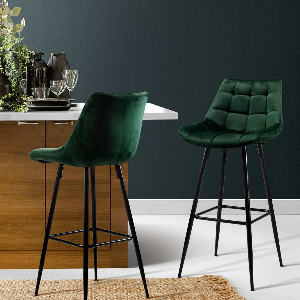 Set of 2 Velvet Bar Stools - Green - image7