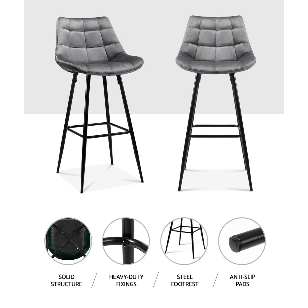 Set of 2 Velvet Bar Stools - Grey - image4