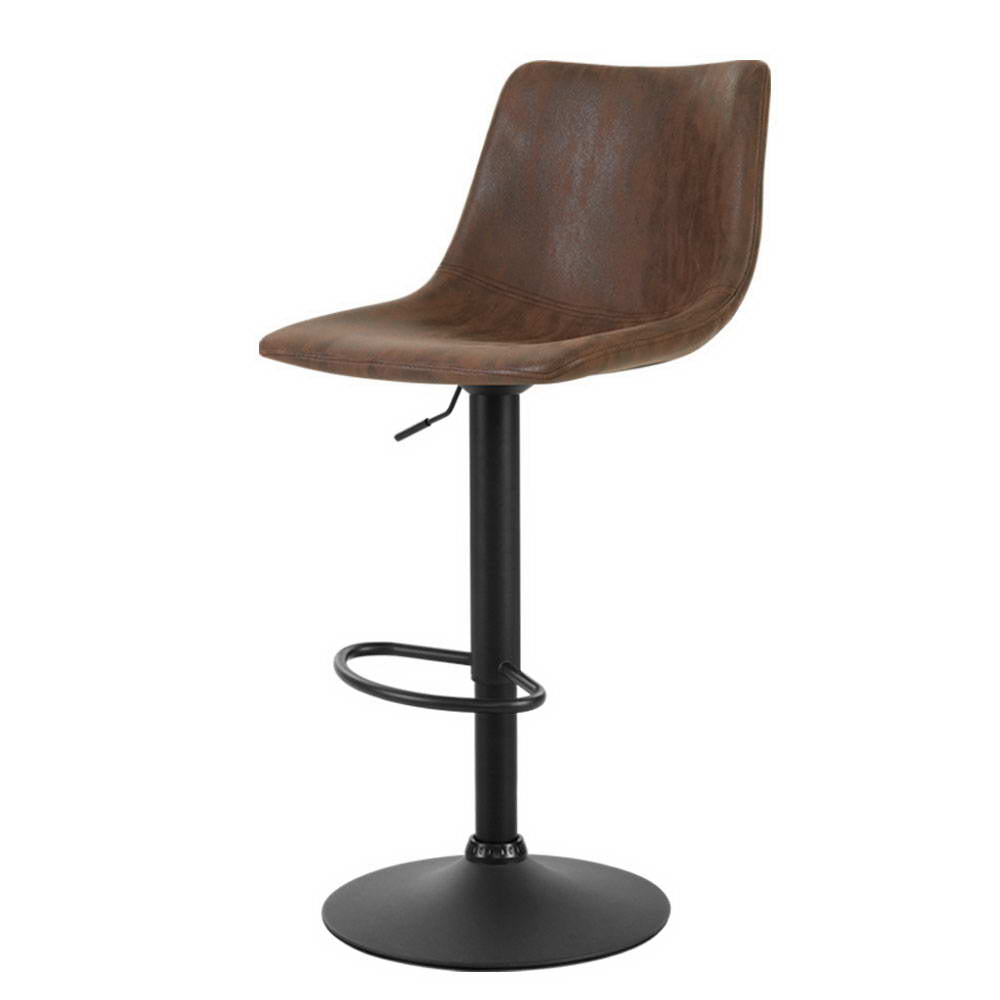 Set of 2 Bar Stools Gas Lift PU Leather- Brown - image1