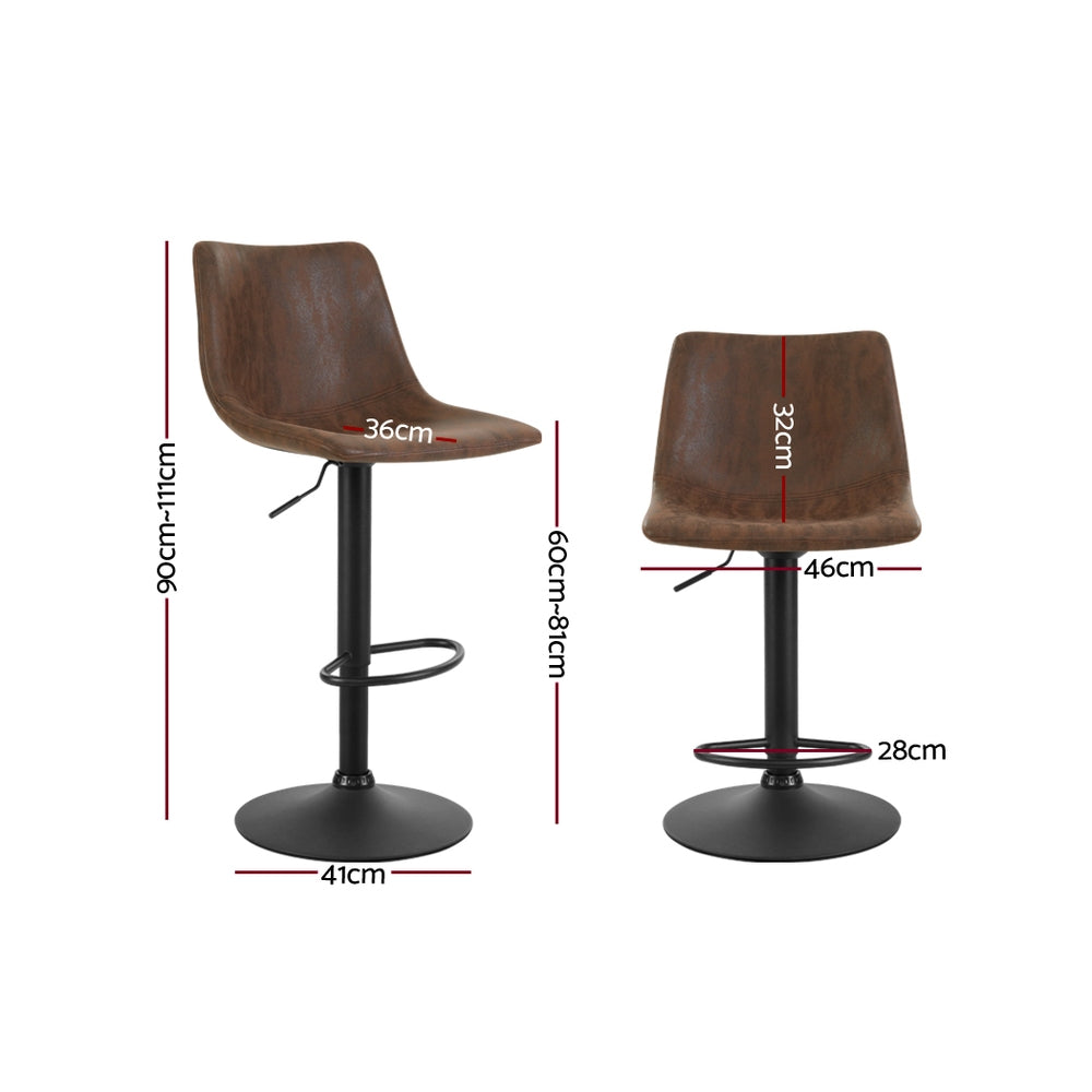 Set of 2 Bar Stools Gas Lift PU Leather- Brown - image2